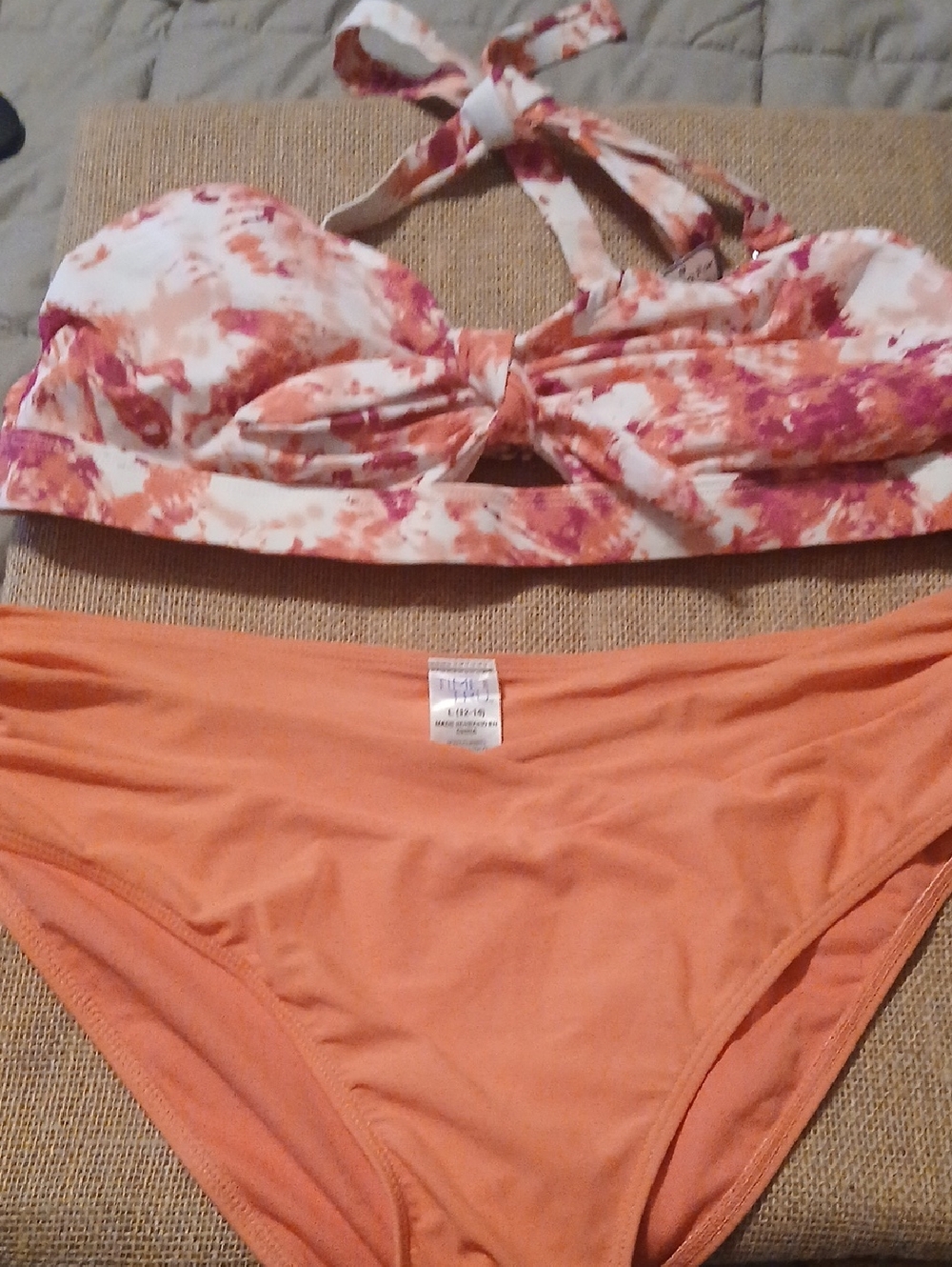 Floral Watercolor Halter Bikini Top with Solid Coral Bottoms